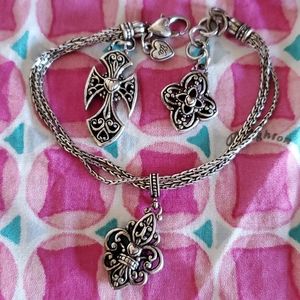 Brighton Ornate Cross Fleur De Lis Charm 3 Strand